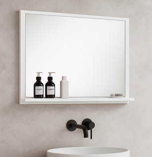 Miroir De Salle De Bain Oliver 60 X 12 X 50 Cm   Blanc   Miroir Avec Cadre En Bois Et Étagère