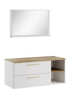Meuble Vasque Bravos 100 Cm Avec Miroir   Blanc Et Chêne