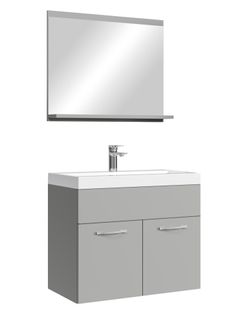 Meuble De Salle De Bain Montreal Set 02 60 X 35 Cm   Gris Mat   Meuble De Salle De Bain Avec Miroir