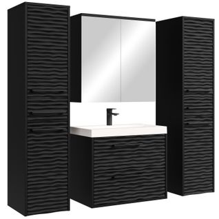 Ensemble De Meuble De Salle De Bain Etna XL 60 X 35 Cm   Noir Mat    Avec Armoire à Miroir Et