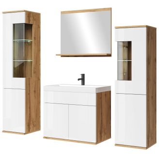 Meuble De Salle De Bain Nobel XL 60 X 35 Cm   Chêne Avec Blanc Brillant     Meuble De Salle De Bain