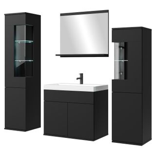 Meuble De Salle De Bain Nobel XL 60 X 35 Cm   Noir Mat   Meuble De Salle De Bain Avec Miroir Et