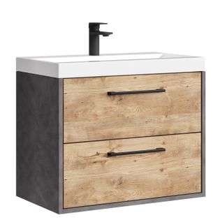 Meuble De Salle De Bain Florence 01 60 Cm   Gris Avec Chêne Châtaignier   Meuble Suspendu Avec