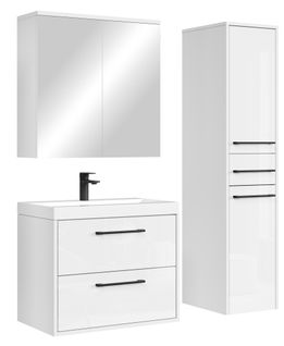 Meuble De Salle De Bain Florence 60 Cm – Blanc Brillant – Meuble Suspendu Avec Armoire à Miroir