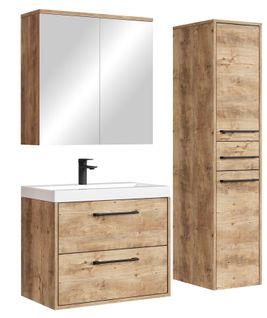 Meuble De Salle De Bain Florence 60 Cm –  Chêne Châtaignier – Meuble Suspendu Avec Armoire à Miroir