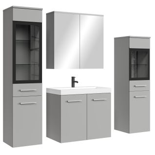 Meuble De Salle De Bain Mirano 60 X 35 Cm   Gris Mat   Meuble Avec Miroir Et Armoires Latérales