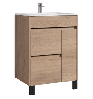 Meuble De Salle De Bain Salzburg 60 Cm Chêne Châtaignier   Meuble Avec Lavabo