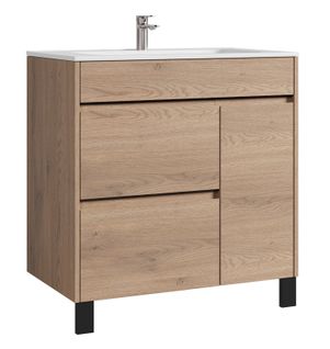 Meuble De Salle De Bain Salzburg 80 Cm Chêne Châtaignier   Meuble Avec Lavabo