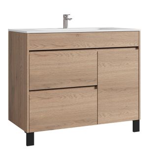 Meuble De Salle De Bain Salzburg 100 Cm Chêne Châtaignier   Meuble Avec Lavabo