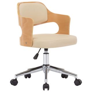 Chaise Pivotante De Bureau Crème Bois Courbé Et Simili