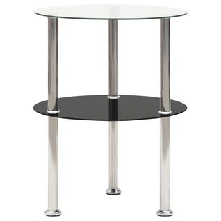 Table D'appoint 2 Niveaux Transparent Et Noir 38cm Verre Trempé