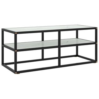 Meuble TV Noir Avec Verre Marbre Blanc 100x40x40 Cm