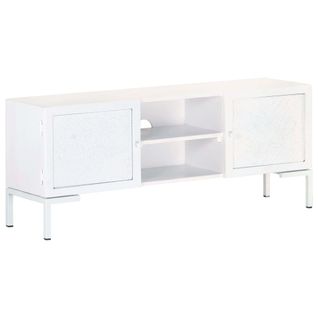 Meuble TV Blanc 115x30x46 Cm Bois Massif De Manguier