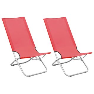 Chaises De Plage Pliables 2 Pièces Rouge Tissu