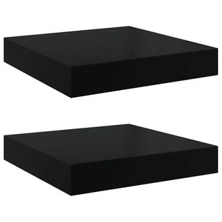 Étagère Murale Flottante 2 Pièces Noir Brillant 23x23,5x3,8 Cm Mdf