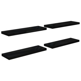 Étagère Murale Flottante 4 Pièces Noir Brillant 80x23,5x3,8 Cm Mdf
