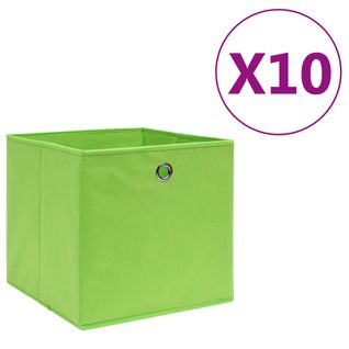 Lot De 10 Boîtes De Rangement Pliables En Tissu Non Tissé 28x28x28cm Vert Oeillets Métalliques