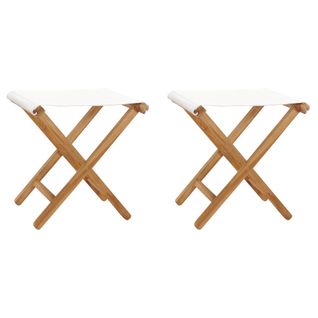 Chaises Pliables Lot De 2 Bois Teck Solide Et Tissu Blanc Crème