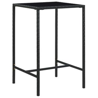 Table De Bar De Jardin Noir 70x70x110cm Résine Tressée Et Verre