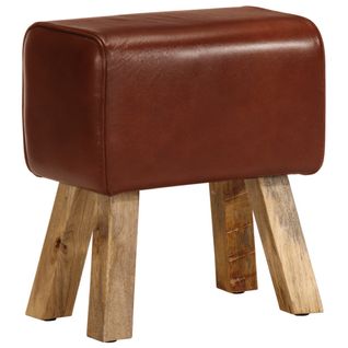 Banc Saut De Cheval 38 Cm Marron Cuir Véritable Et Manguier