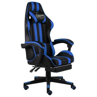 Fauteuil Gamer Avec Repose-pied Noir Et Bleu Similicuir