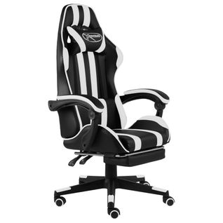 Fauteuil Gamer Avec Repose-pied Noir Et Blanc Similicuir