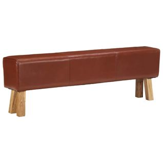 Banc Saut De Cheval 160 Cm Marron Cuir Véritable Et Bois Acacia
