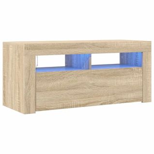 Meuble TV 90 X 35 X 40 Cm Chêne Sonoma Bois Contreplaqué Éclairage LED Rvb USB Design Moderne