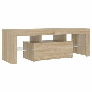 Meuble TV 120x35x40 Cm Chêne Sonoma Bois Contreplaqué Éclairage LED Rvb USB Design Moderne