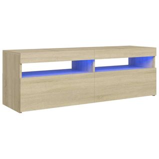 Meuble TV 120x35x40 Cm Chêne Sonoma Bois Contreplaqué Éclairage LED Rvb USB Design Moderne