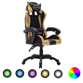 Fauteuil Gamer Avec LED Rvb Doré Et Noir Similicuir