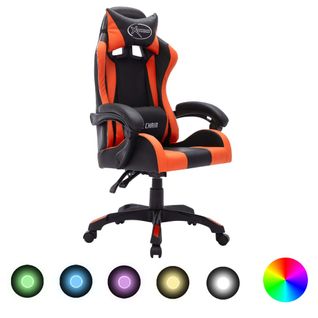 Fauteuil Gamer Avec LED Rvb Orange Et Noir Similicuir