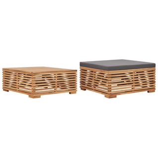 Table Et Repose-pied De Jardin Coussin Gris Foncé Bois De Teck