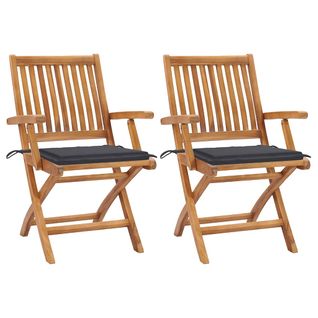 Chaises De Jardin 2 Pièces Avec Coussins Anthracite Bois De Teck