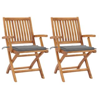 Chaises De Jardin 2 Pièces Avec Coussins Gris Bois De Teck Massif