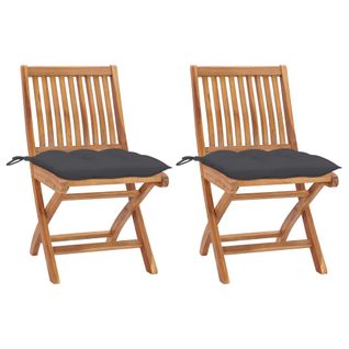 Chaises De Jardin 2 Pièces Avec Coussins Anthracite Bois De Teck