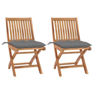 Chaises De Jardin 2 Pièces Avec Coussins Gris Bois De Teck Massif