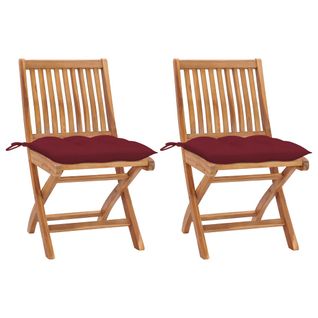 Chaises De Jardin Lot De 2 Coussins Rouge Bordeaux Teck Massif