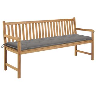 Banc De Jardin Avec Coussin Gris 175 Cm Bois De Teck Massif