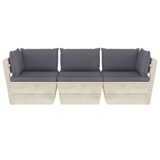 Canapé Palette À 3 Places De Jardin Avec Coussins Bois D'épicéa