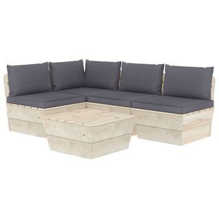 Salon De Jardin Palette 5 Pièces Avec Coussins Bois D'épicéa