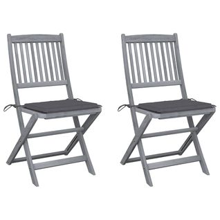 Chaises Pliables D'extérieur Lot De 2 Et Coussins Bois D'acacia