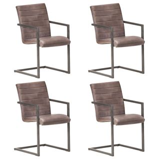 Chaises À Manger Cantilever Lot De 4 Marron Cuir Véritable