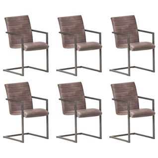 Chaises À Manger Cantilever Lot De 6 Marron Cuir Véritable