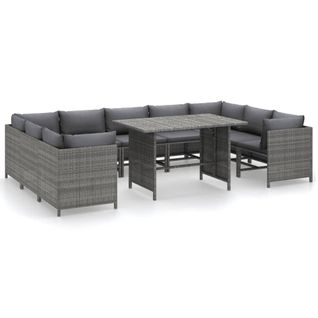 Salon De Jardin 10 Pièces Avec Coussins Résine Tressée Gris