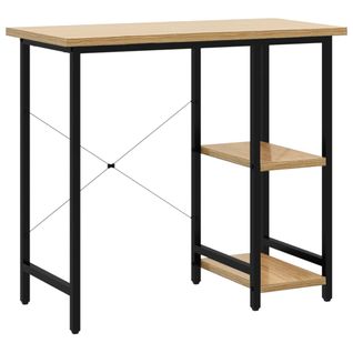 Bureau D'ordinateur 80x40 Cm Noir Chêne Clair Mdf Métal Poste De Travail Industriel