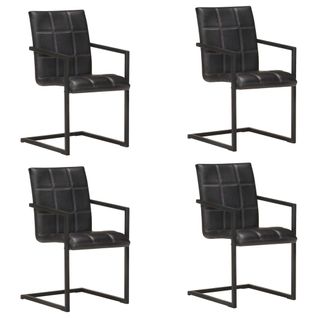 Chaises à Manger Cantilever Lot De 4 Noir Cuir Véritable
