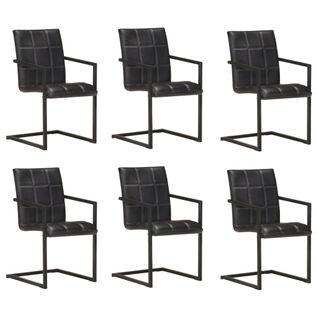 Chaises De Salle À Manger Cantilever 6 PCs Noir Cuir Véritable