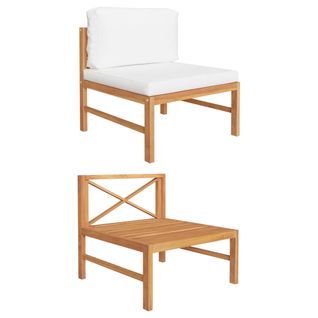 Canapé Central Avec Coussins Crème Bois De Teck Solide