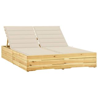 Chaise Longue Double Et Coussins Crème Bois De Pin Imprégné